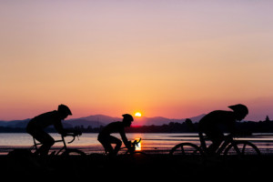 Cycling at black mountain and beach on twilight in Thailand Triathlon
